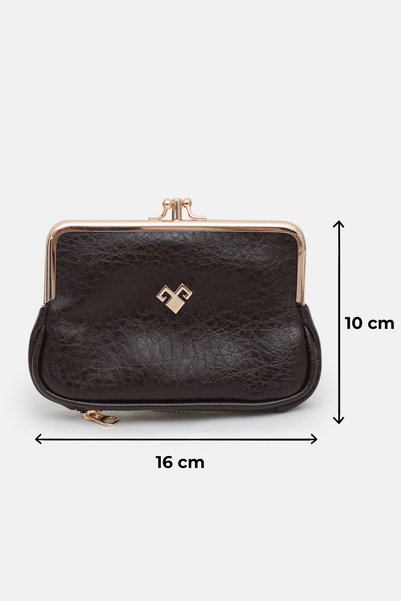 Maslan Bags Women's Brown Multi-Compartment Soft Leather Clip-On Scholarship Money Card Wallet