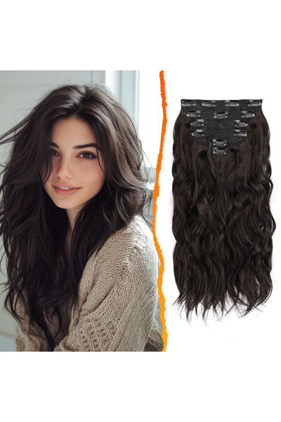 Dotail Set de extensii de păr din 6 piese, cu clips, bucle moi, 40 cm, fibră ...