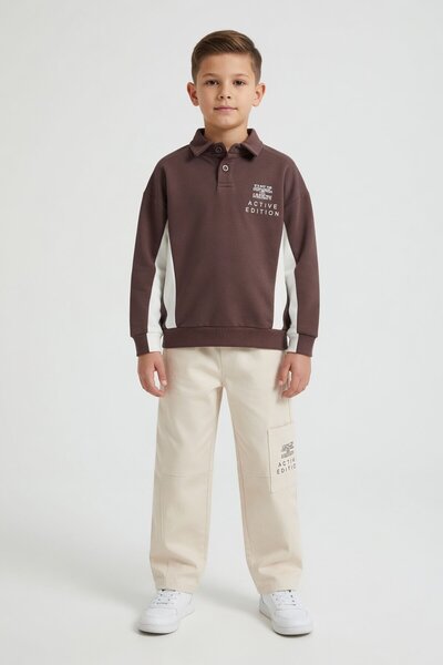 Cansın Mini Smeđa polo majica i lanene pantalone, set za dečake 24531
