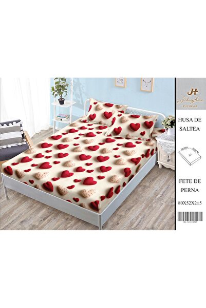 naniland.ro Husă de Pat Bumbac Satinat 2 Persoane 3 Piese Cu Elastic 160x200 cm