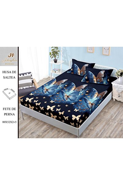 naniland.ro Husă de Pat Bumbac Satinat 2 Persoane 3 Piese Cu Elastic 180x200 cm