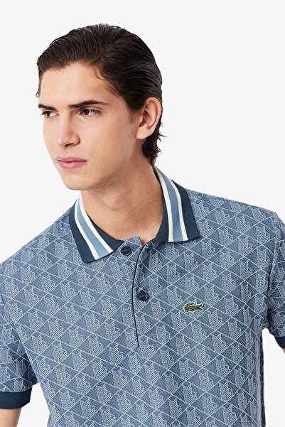 Lacoste Classic Fit Monogram Polo T-Shirt Men's Polo Collar T-Shirt Blue