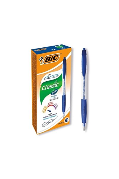 Bic ATLANTIS CLASSIC 1,0 BASMALI TÜKENMEZ KALEM 12'Lİ KUTU MAVİ