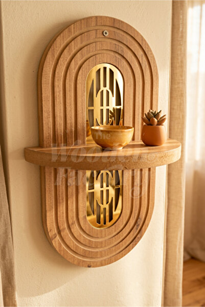 Wooden Factory Bohem Stil Duvar Rafı Aynalı Pleksi Detaylı Dekoratif Duvar Ra...