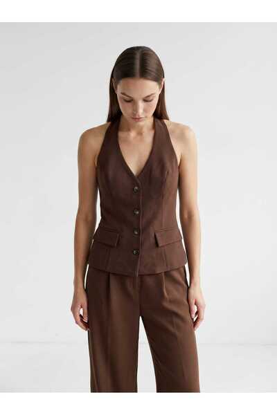 Giyim Dünyası Women's Halter Neck Vest and Trousers Set Brown