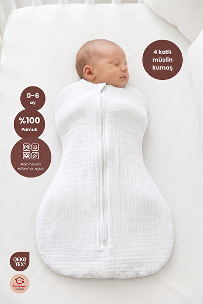 Bebekevi OEKO-TEX Sertifikalı Müslin Kundak 0-6 Ay %100 Pamuk 4 Katlı Fermuar...