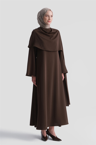 Armine Stylish Dress with Shawl Detail in Brown