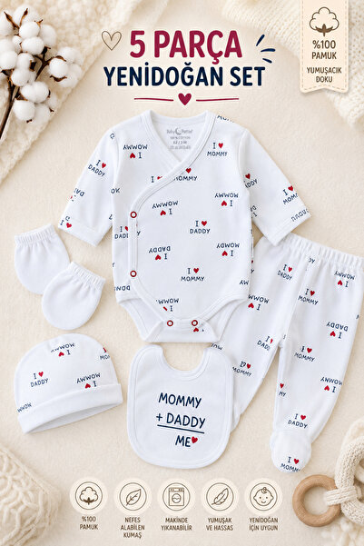 Babyhola I Love Mommy Daddy Baskılı %100 Pamuk Bebek 5'li Set Hastane Çıkışı ...