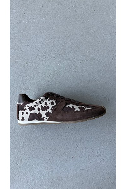 Eataly Shoes Leopard Light Brown Suede Genuine Leather Sports Shoes