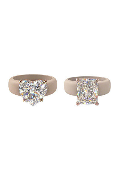 Choice7 6 Beige 2pcs New Y2K Silicone Ring for Women, Heart & Rectangle Cut C...