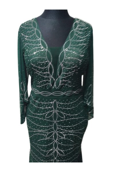 Daxe Textile Ivy Sparkle V-Neck Stoned Fish Evening Dress