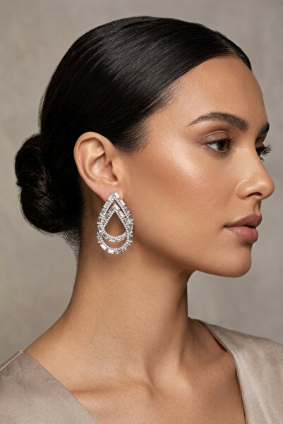 PETEK AKSESUAR Evening Dress Zircon Stone Drop Earrings 5 Cm.