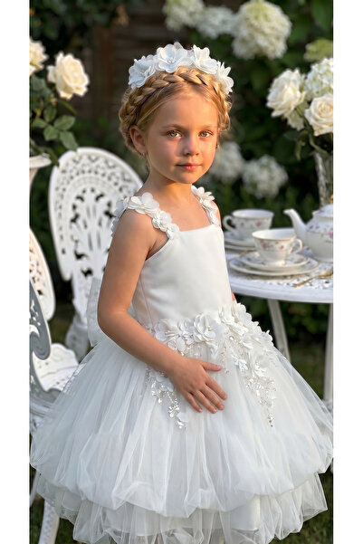modabesta White Lace Floral Girl's Evening Dress