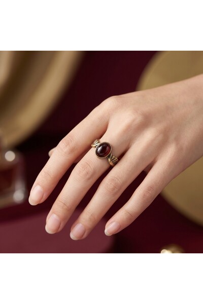 Hedea Angel Wing Angel Real Natural Stone Adjustable Claret Red Bronze Women'...