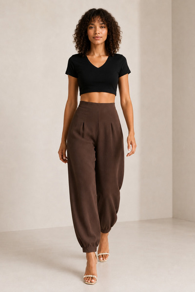 MevaMoss Pantaloni model Shalwar cu talie elastică, maro