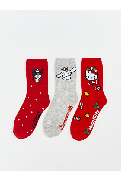 LC Waikiki Комплект от 3 чифта момичешки къси чорапи с десен Hello Kitty
