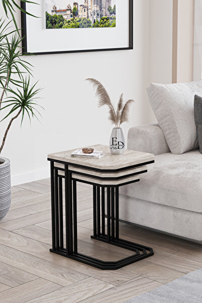 ED Efelez Design Zigon Sehpa , Lyon 3'lü C Zigon Sehpa Takımı , Siyah Metal -...
