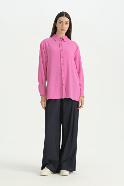 Nihan Vintage Shirt Tunic with Pili Detail - Fuchsia