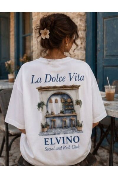 Elvino Ειδικό για το καλοκαίρι La Dolce Vita με στάμπα, βαμβακερό λευκό γυναι...