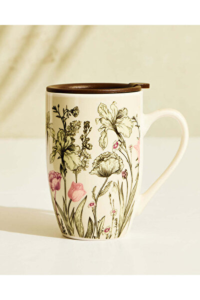 REDTAG Floral Print Mug With Silicone Lid 510ml