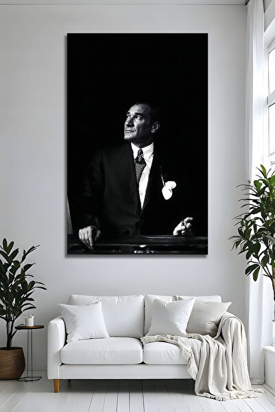 Parıltı Yayınları Tablou din sticlă Ataturk alb-negru, decor modern de perete...