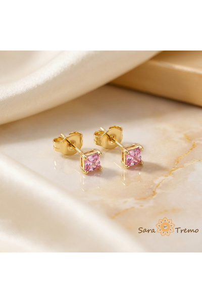 SaraTremo Cercei roz delicați – Cercei placați cu 3 straturi de aur de 14K, c...