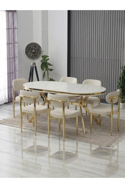 JoyMassa LUNA ARYA LAK PANEL YEMEK MASASI TAKIMI / 6 KİŞİLİK MDF MASA & POLO ...