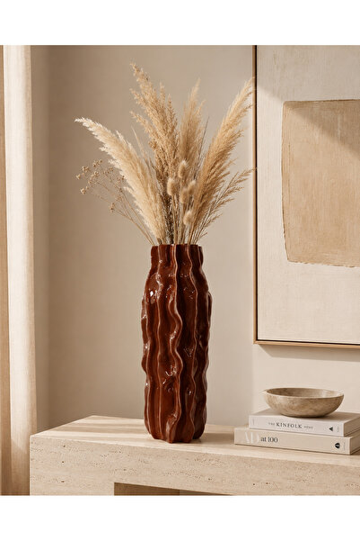 monocactus Maris Porcelain Look Wave Textured Decorative Vase 28cm