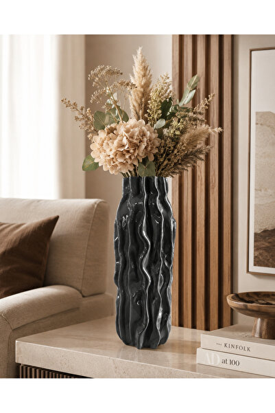 monocactus Maris Porcelain Look Wave Textured Decorative Vase 28cm