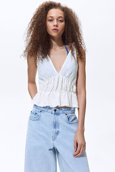 H&M Delik Desenli Jarse Üst