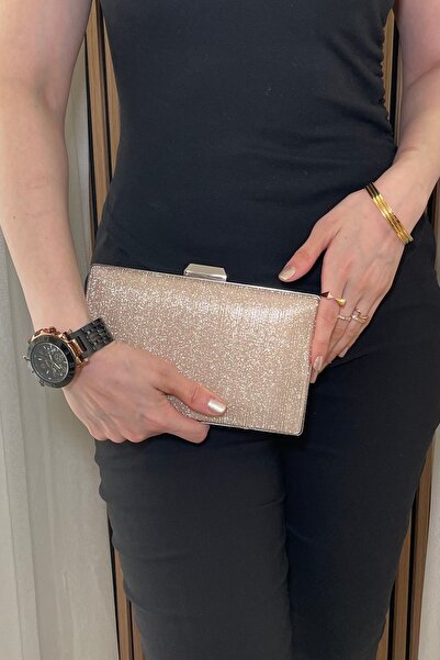 Fibag Women's Evening Dress Bag with Gold Luster and Silver Accessories - Cha...