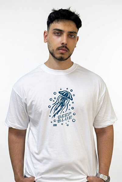 Anetos Μπλουζάκι με στάμπα Blue Sea Anasi Design σε λευκό χρώμα