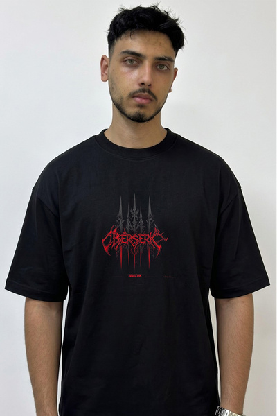 Anetos Berserk Logo_1 Σχέδιο με στάμπα, μαύρο μπλουζάκι μεγάλου μεγέθους