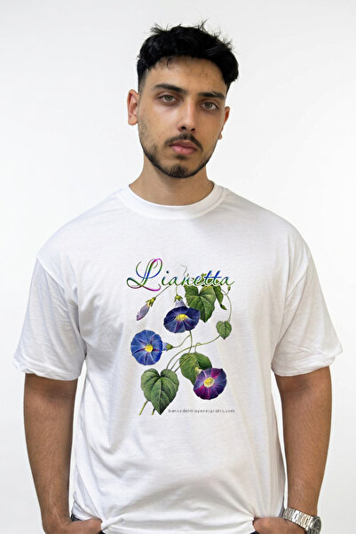 Anetos تي شيرت أبيض كبير الحجم مطبوع بتصميم Morning Glory