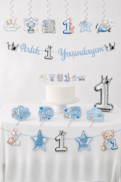 Patladı Gitti 1 Yaş Erkek Bebek Parti Seti Mavi Ayıcık Temalı – Artık 1 Yaşın...