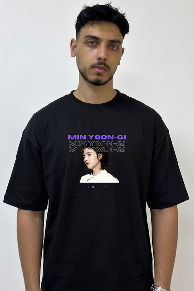 Anetos Min Yoon Gi Design Printed Oversize Black T-Shirt