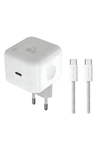 POWERTECH φορτιστής τοίχου PT-1581 με καλώδιο, USB-C, 40 έως 60W, GaN, AVS, λ...