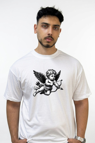Anetos Cupid_1 Design Printed Oversize White T-Shirt