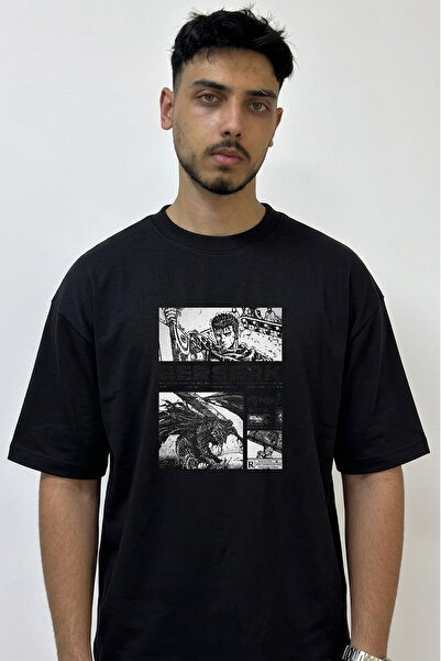 Anetos Berserk_11 Design Printed Oversize Black T-Shirt