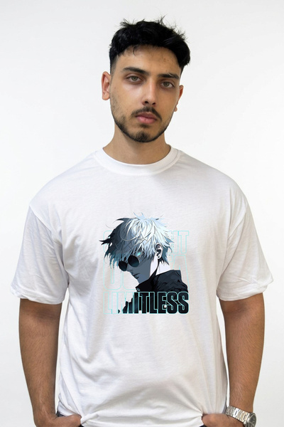 Anetos Gojo Satoru_71 Design Printed Oversize White T-Shirt