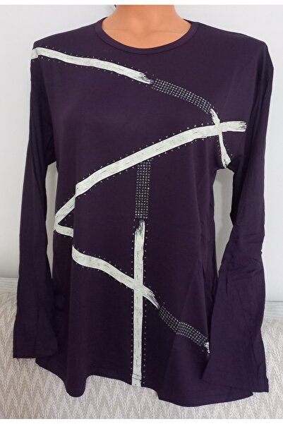 Anne Er Clothing Combed Cotton Blouse Long Sleeve Crew Neck Printed and Stone...