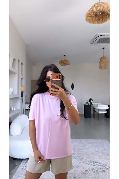 Buket Teke Pink Crew Neck Viscose Tshirt