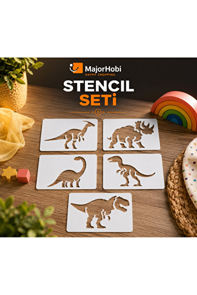 Major Hobi Dinosaur Stencil Set Painting Template Educational Drawing Templat...