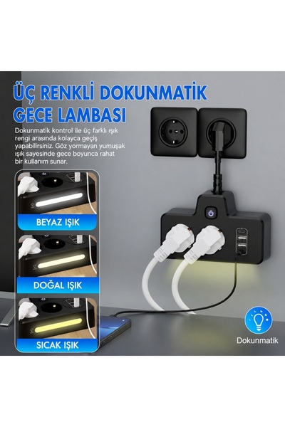 Zoli Akım Korumalı 2Li Priz,2 USB ve 2 Type-C Çıkış PD20W Hızlı Şarj Özellikl...