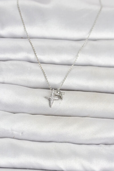 ALKASAZ Brass Silver Color Minimal Pole Star Model Women's Necklace