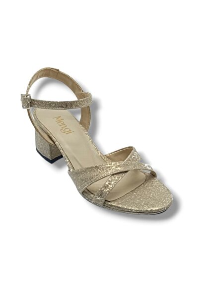 mengi 689-26 Glittery Mirrored Satin Cross Strap Women's Sandals