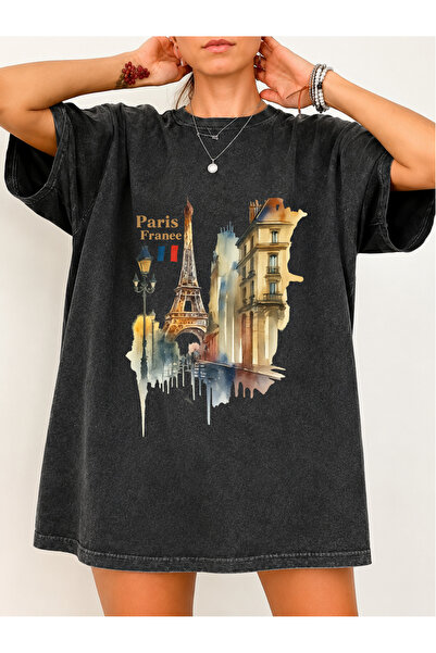 Pink Sky Μπλουζάκι Unisex Oversize με εφέ ξεβαμμένου υφάσματος, Vintage Stree...