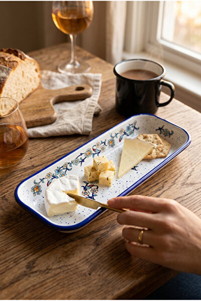 İnci Emaye 30X13 cm Enameled Rectangular Plate, Presentation, Snack Plate, Do...