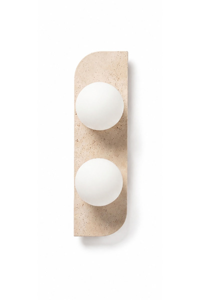 Baz Aydınlatma Tor Dual Travertine Opal Glass Double Wall Sconce G9 Bulb Included Modern Natural Stone Lamp