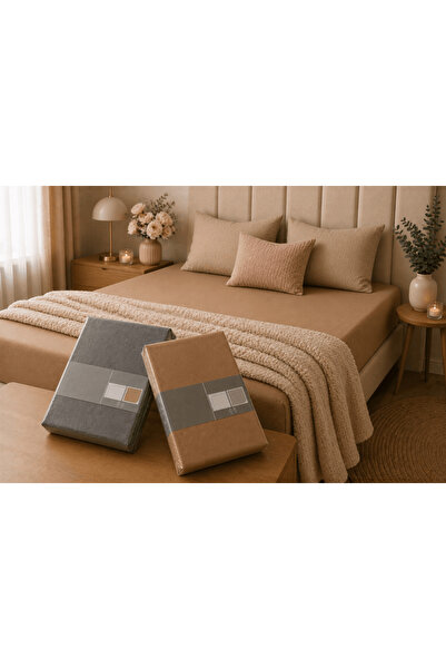 OEM Set cearșafuri cu elastic 1+1, 140 x 200 x 25 cm, bumbac tricotat, Gri+Camel